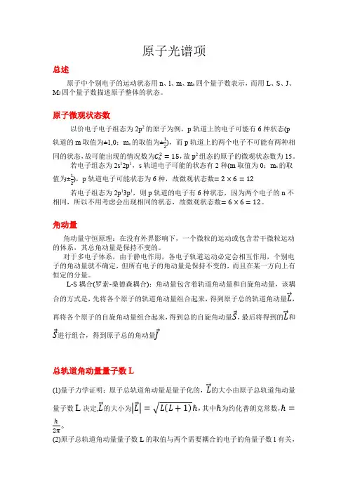 书写原子光谱项总结