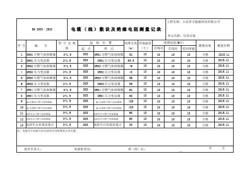 仪表电缆敷设及绝缘检测记录