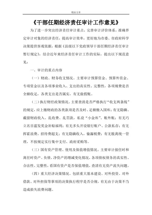 《干部任期经济责任审计工作意见》