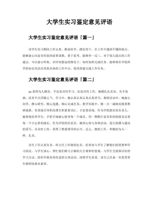 大学生实习鉴定意见评语