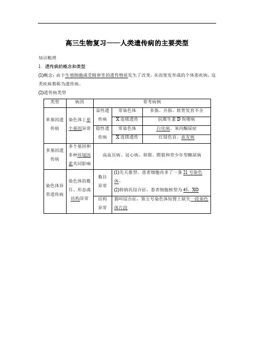 高三生物复习——人类遗传病的主要类型