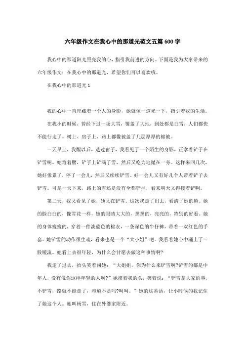 六年级作文在我心中的那道光范文五篇600字