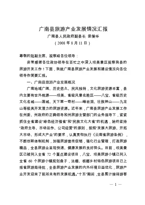 广南县旅游工作情况汇报