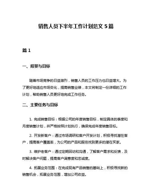 销售人员下半年工作计划范文5篇