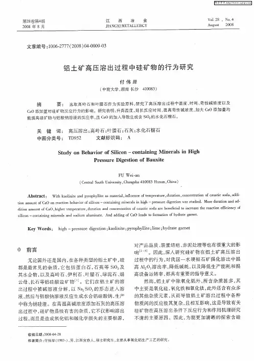 铝土矿高压溶出过程中硅矿物的行为研究