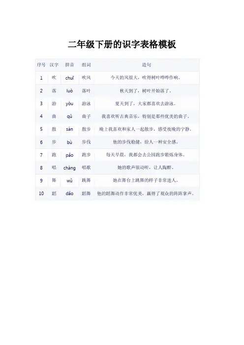 二年级下册的识字表