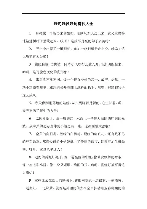 好句好段好词摘抄大全