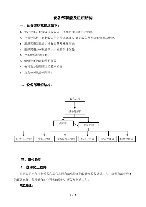 设备部组织结构及职能