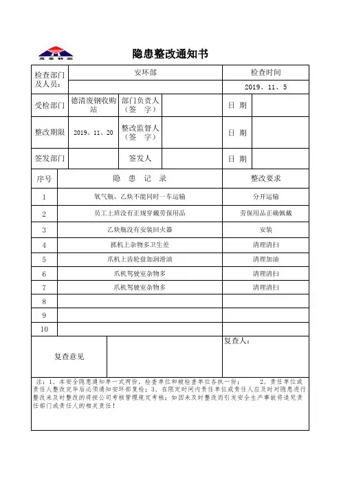 隐患排查整改记录表