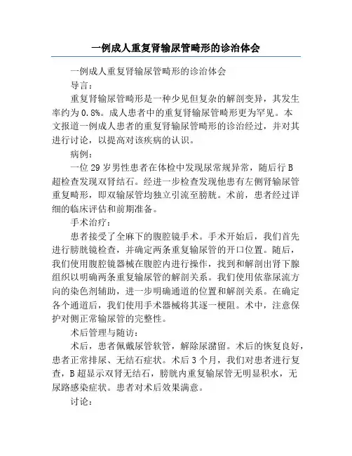 一例成人重复肾输尿管畸形的诊治体会