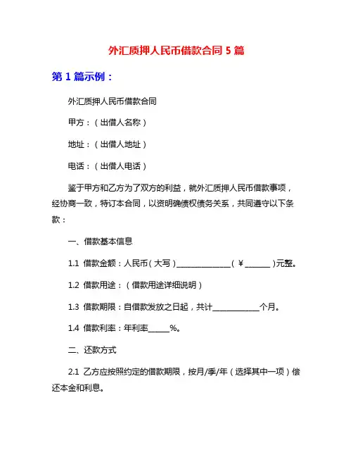 外汇质押人民币借款合同5篇