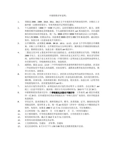 中级职称评审说明