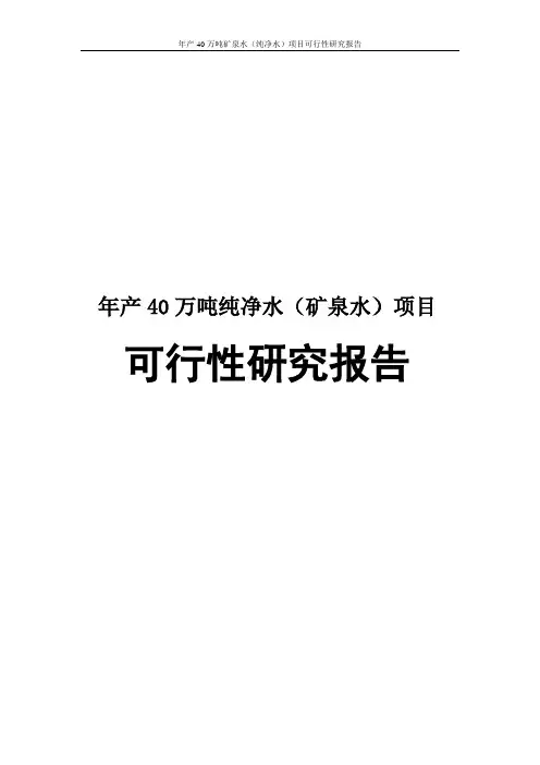 年产40万吨矿泉水(纯净水)项目可行性研究报告