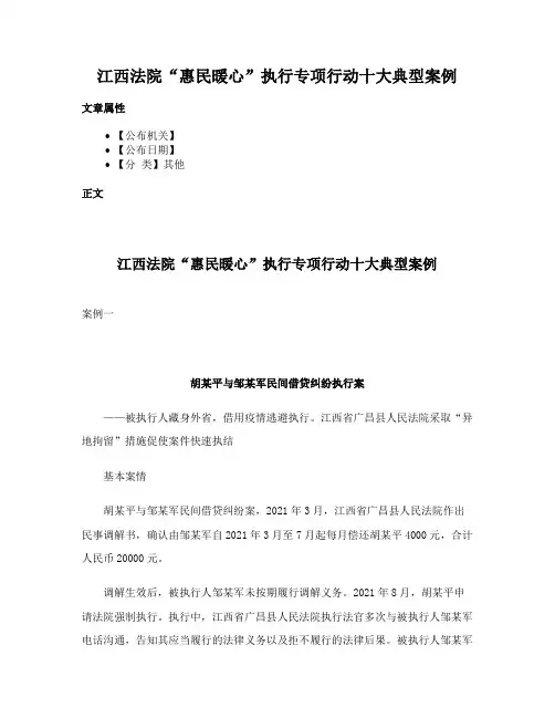 江西法院“惠民暖心”执行专项行动十大典型案例