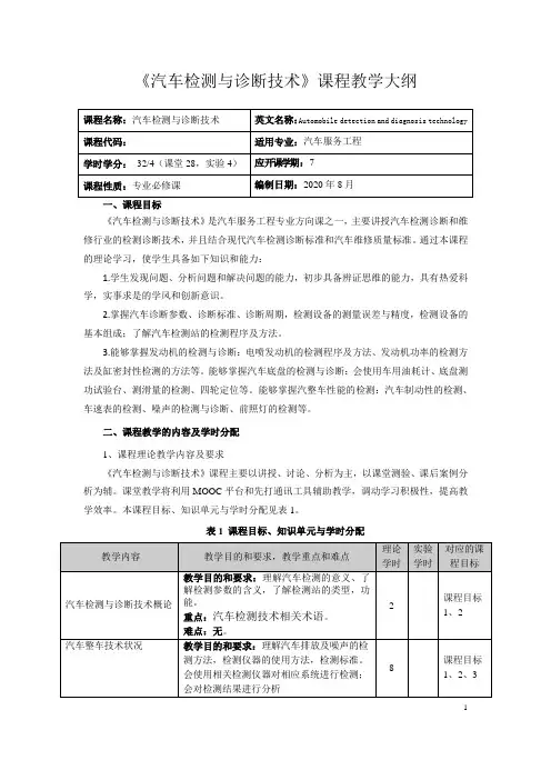 汽车检测与诊断技术-教学大纲