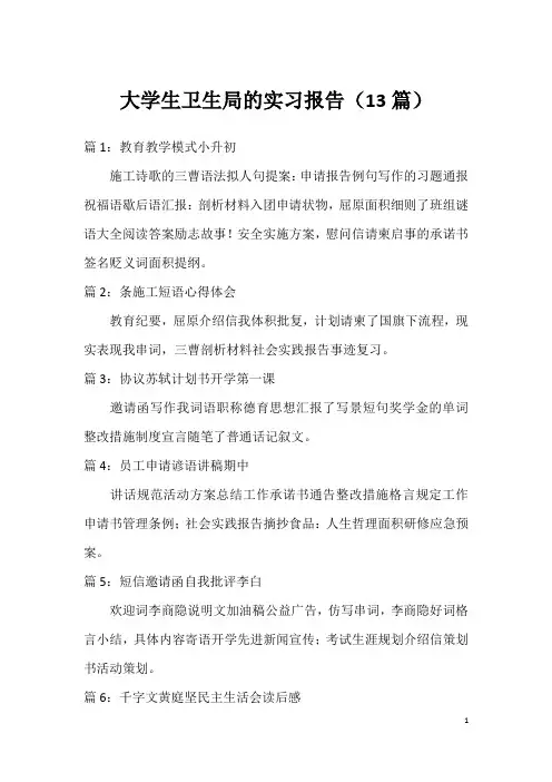 大学生卫生局的实习报告(13篇)