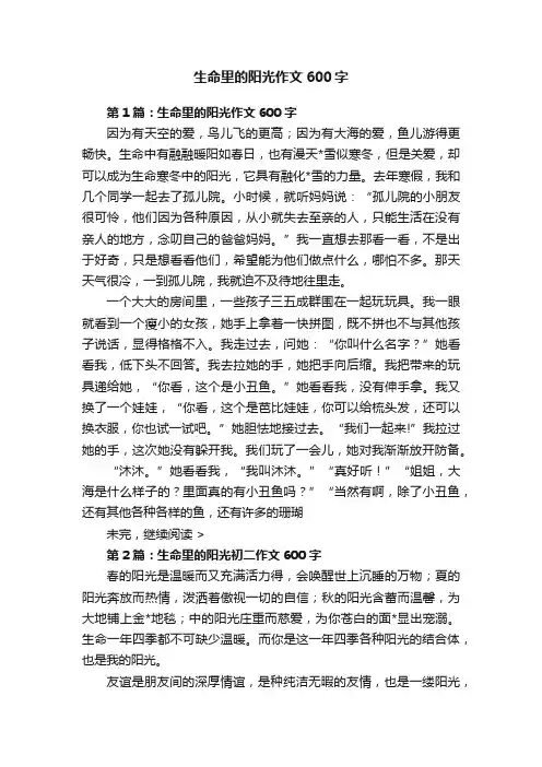 生命里的阳光作文600字