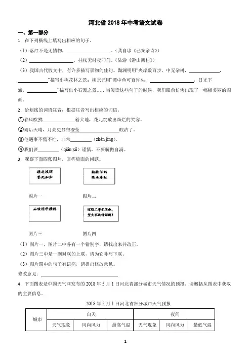 河北省2018年中考语文真题试卷(含答案)