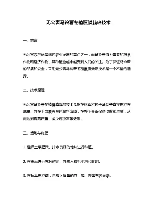 无公害马铃薯冬植覆膜栽培技术