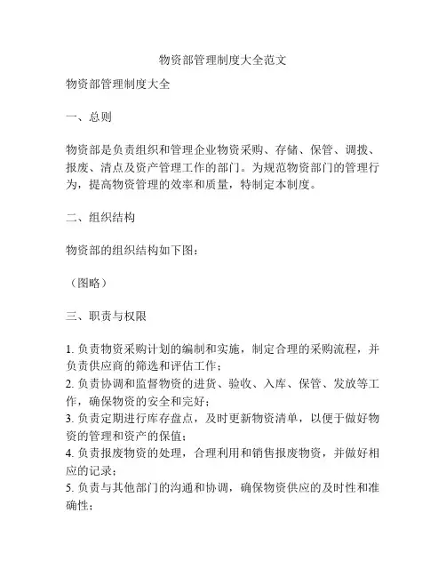 物资部管理制度大全范文
