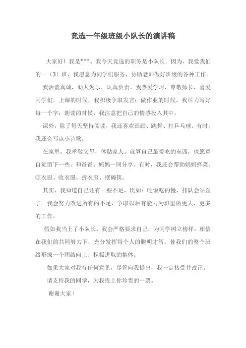竞选小队长演讲稿 2
