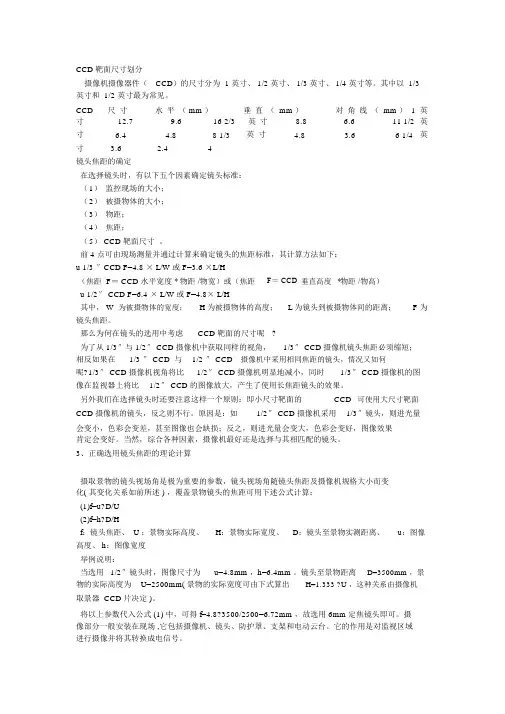 CCD靶面尺寸划分