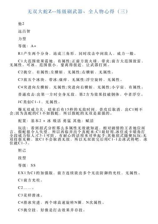 无双大蛇Z练级刷武器、全人物心得(三)
