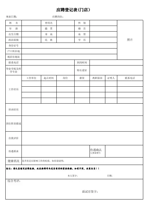应聘登记表