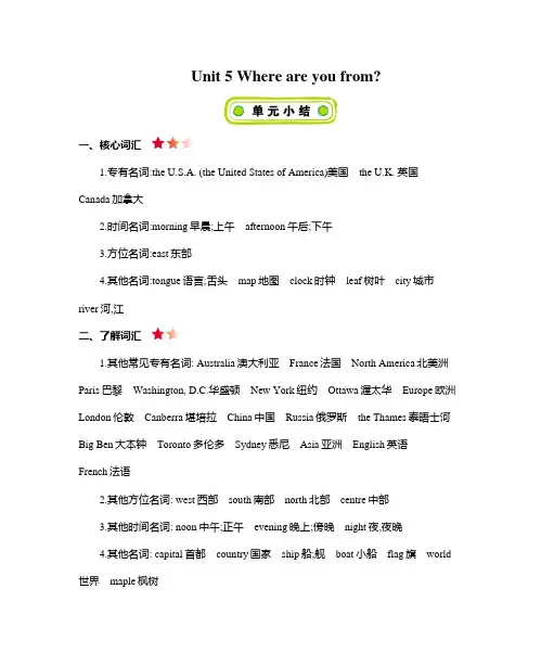 北京课改版英语五年级上册 Unit 5 知识清单