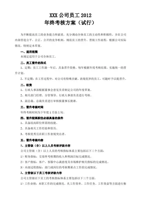 2012年员工年终考核方案(试行)