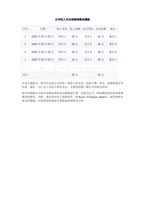 公司收入支出明细表格模板
