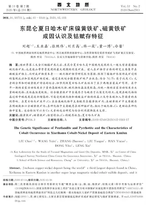 东昆仑夏日哈木矿床镍黄铁矿、磁黄铁矿成因认识及钴赋存特征