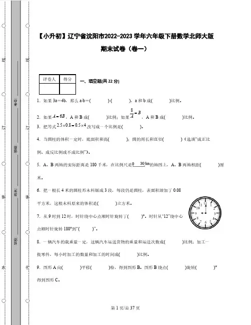 【小升初】辽宁省沈阳市2022-2023学年六年级下册数学北师大版期末试卷合集2套(含解析)