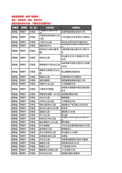 新版湖南省常德市汉寿县幼儿园企业公司商家户名录单联系方式地址大全83家