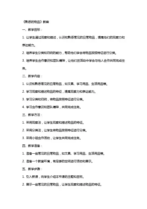 《熟悉的物品》教案
