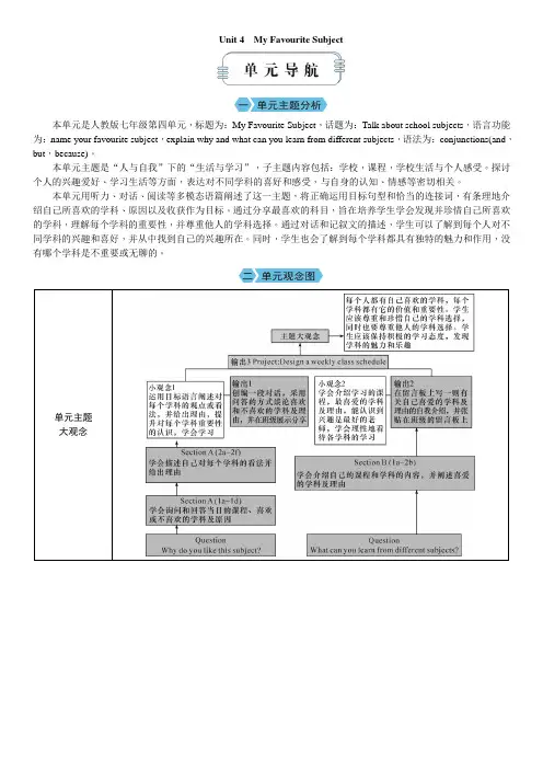 人教版(2024)七年级英语上册Unit 4 My Favourite Subject 单元教案