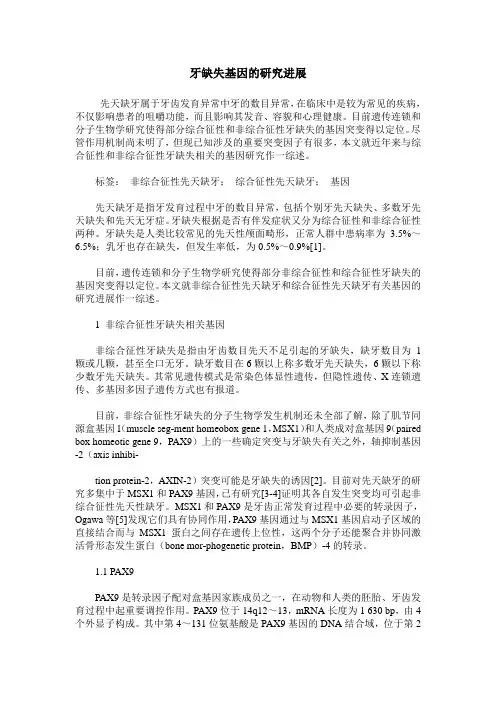 牙缺失基因的研究进展