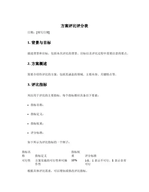方案评比评分表