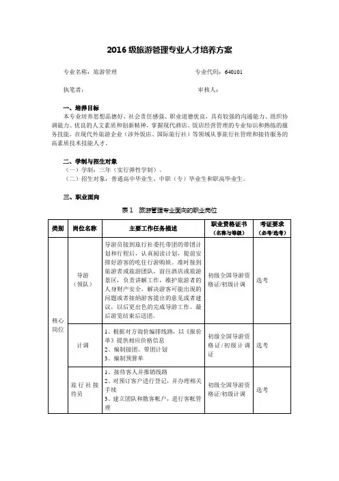 【完整版】旅游管理-人才培养方案