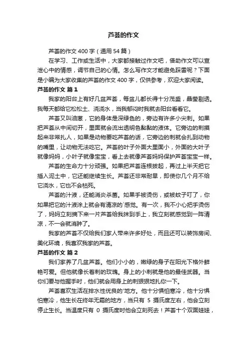 芦荟的作文400字（通用54篇）