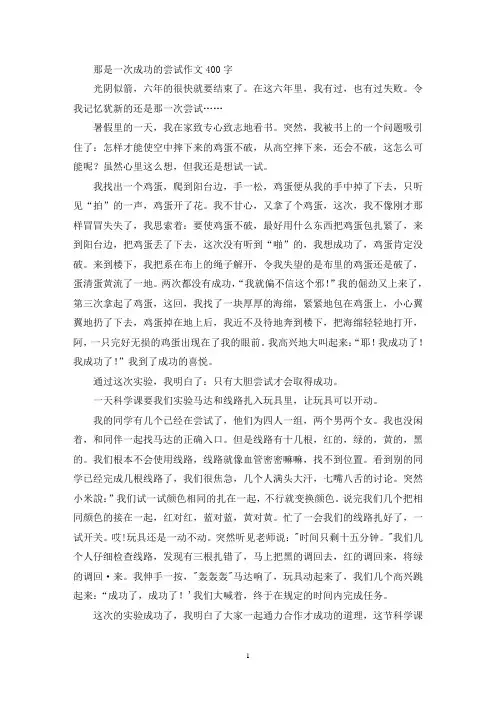 那是一次成功的尝试作文400字(精选)