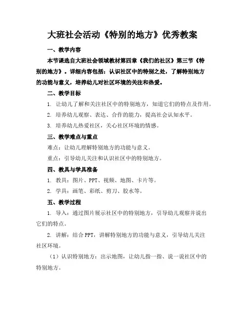 大班社会活动《特别的地方》优秀教案