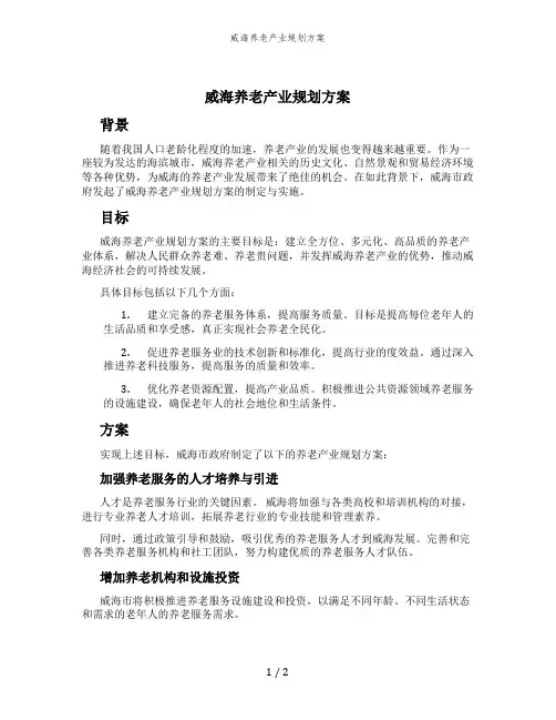 威海养老产业规划方案