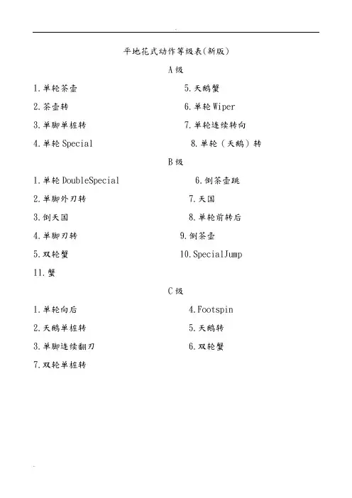 轮滑的平花动作等级表(全)