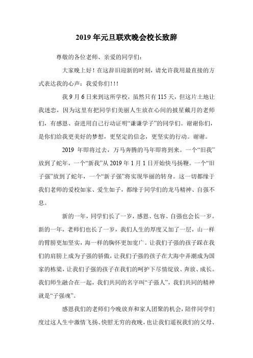 2019年元旦联欢晚会校长致辞