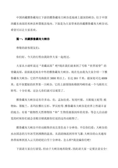 西藏雅鲁藏布大峡谷导游词3篇[修改版]