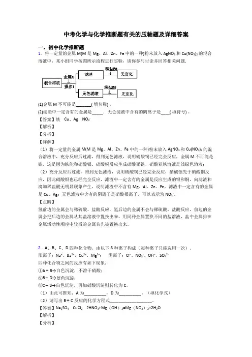 中考化学与化学推断题有关的压轴题及详细答案