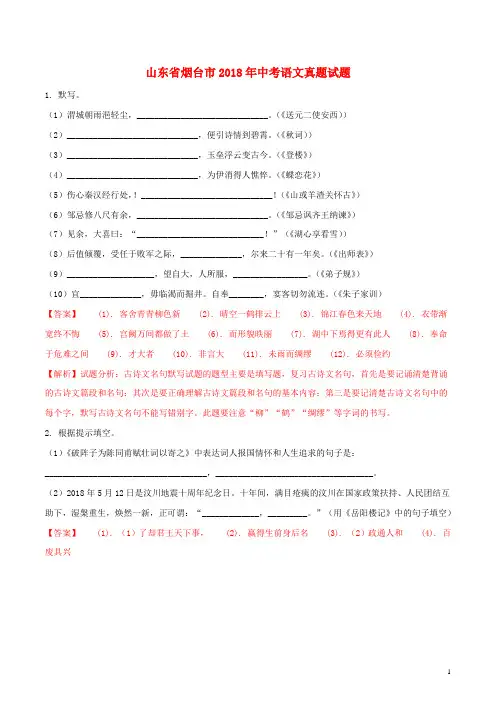 山东省烟台市中考语文真题试题(含解析)