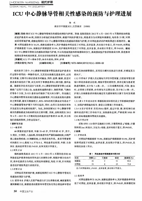 ICU中心静脉导管相关性感染的预防与护理进展