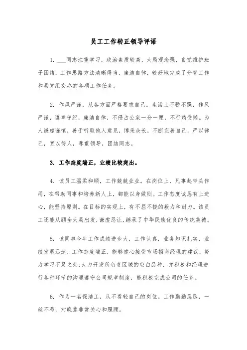 员工工作转正领导评语(四篇)
